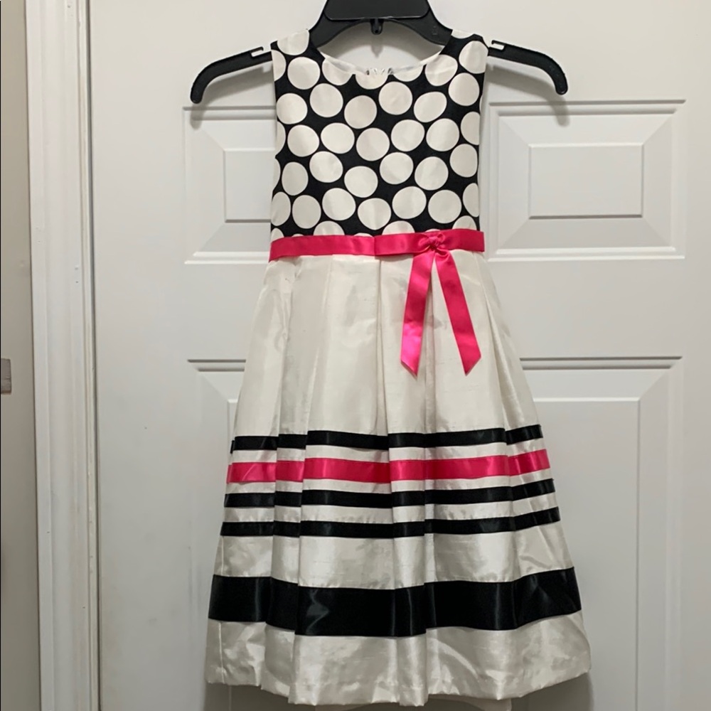 4/$10 Rare Editions Size 6X Ivory & Pink Polka Dot and Striped Dress